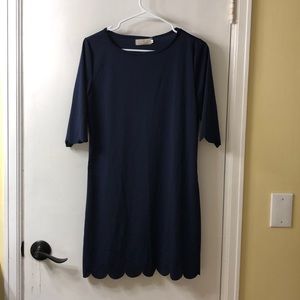 Baluoke 3/4 sleeve scalloped shift dress